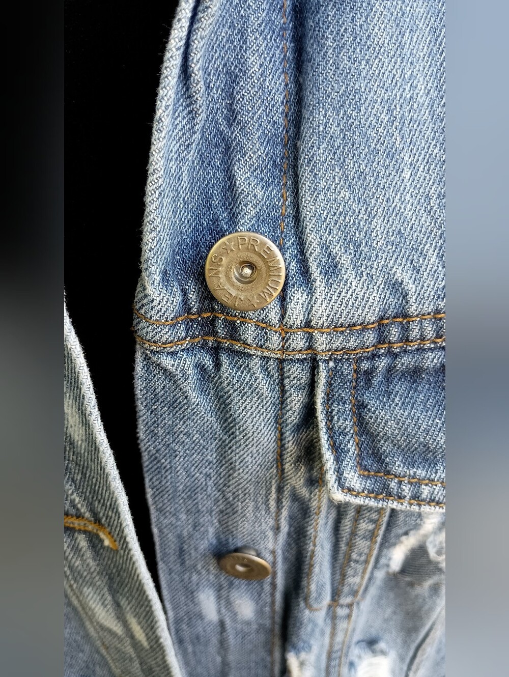 Muse Looks 100% Cotton Distressed Long Blue Denim Jacket - Women Jeans_Large - Picture 2 of 8